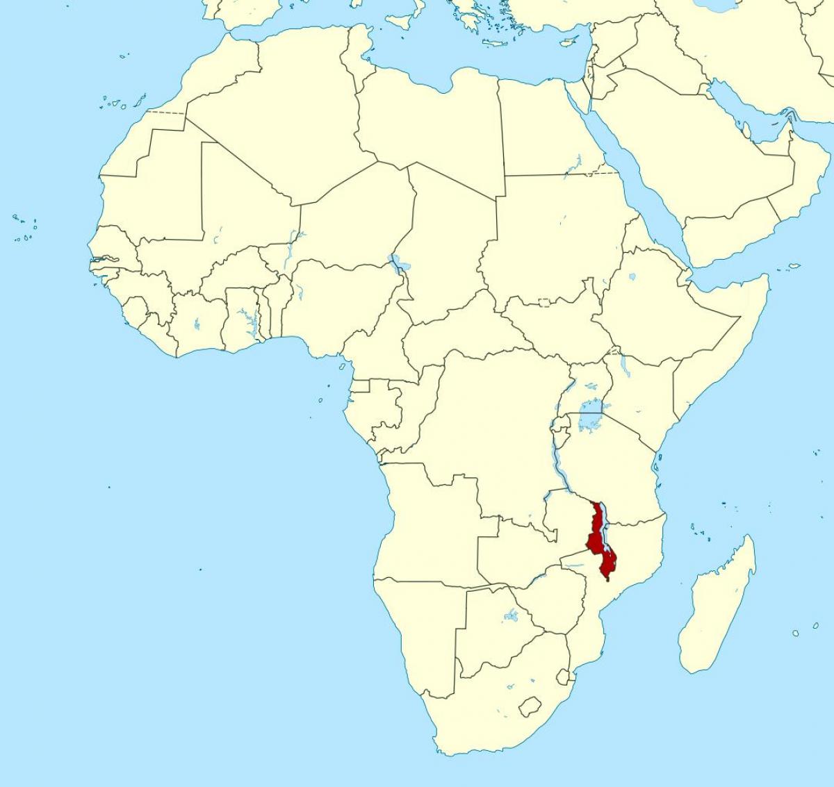 Malawi localización no mapa do mundo
