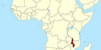 Malawi localización no mapa do mundo