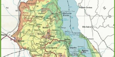 Mapa do mapa físico de Malawi