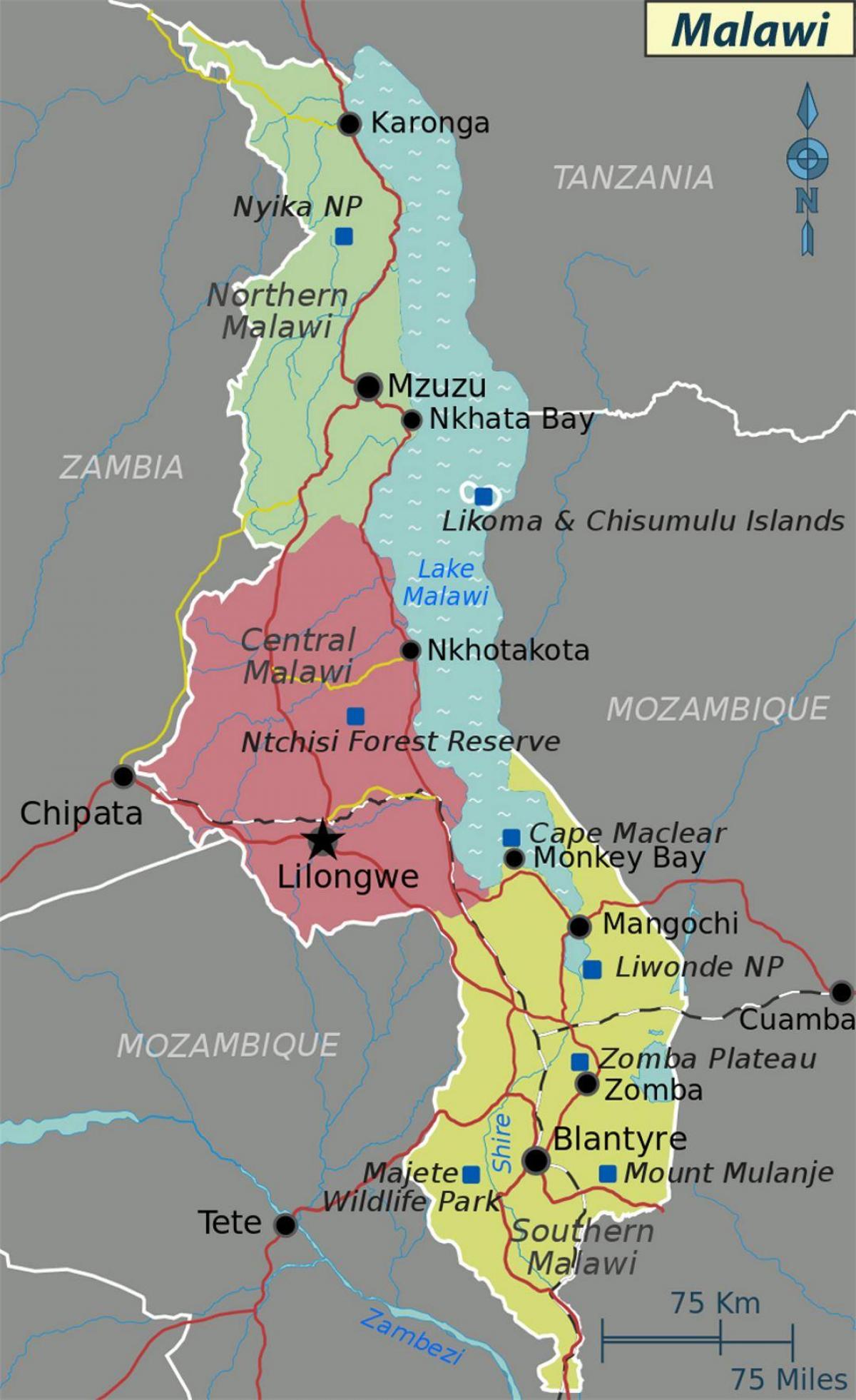 mapa do lago Malawi áfrica