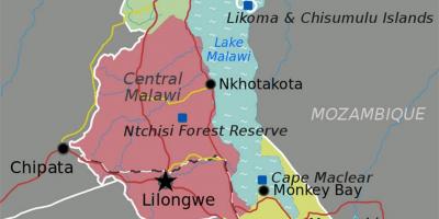 Mapa do lago Malawi áfrica