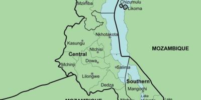 Mapa de Malawi mostrando distritos
