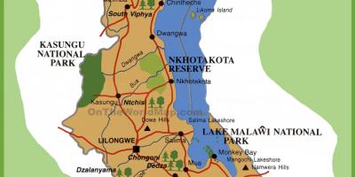 Mapa de Malawi e os países veciños